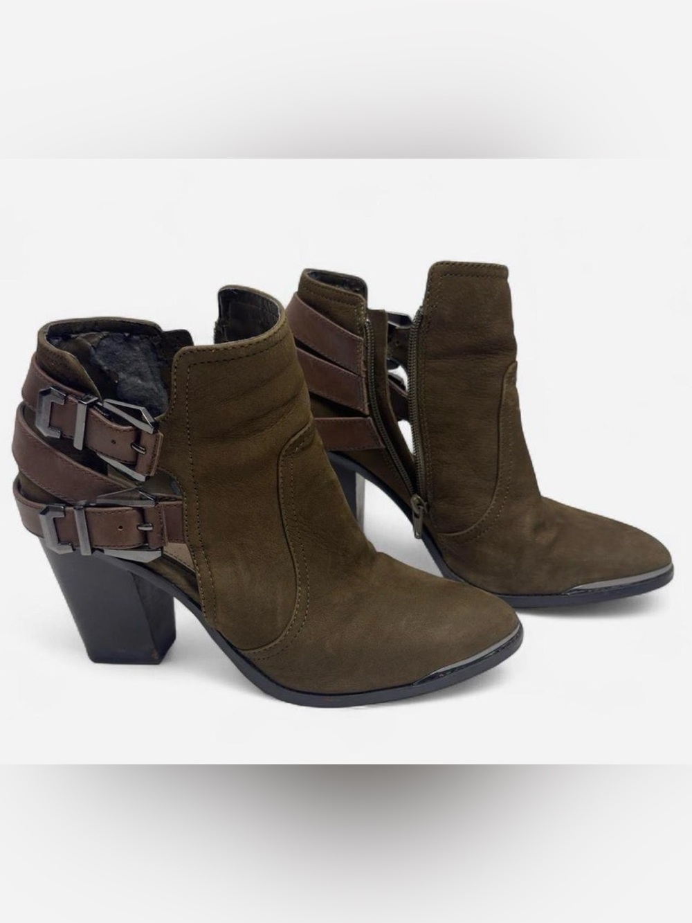 Dillards Gianni Bini Leather Suede Ankle Boots | Size 10 Booties | Brown Buckle